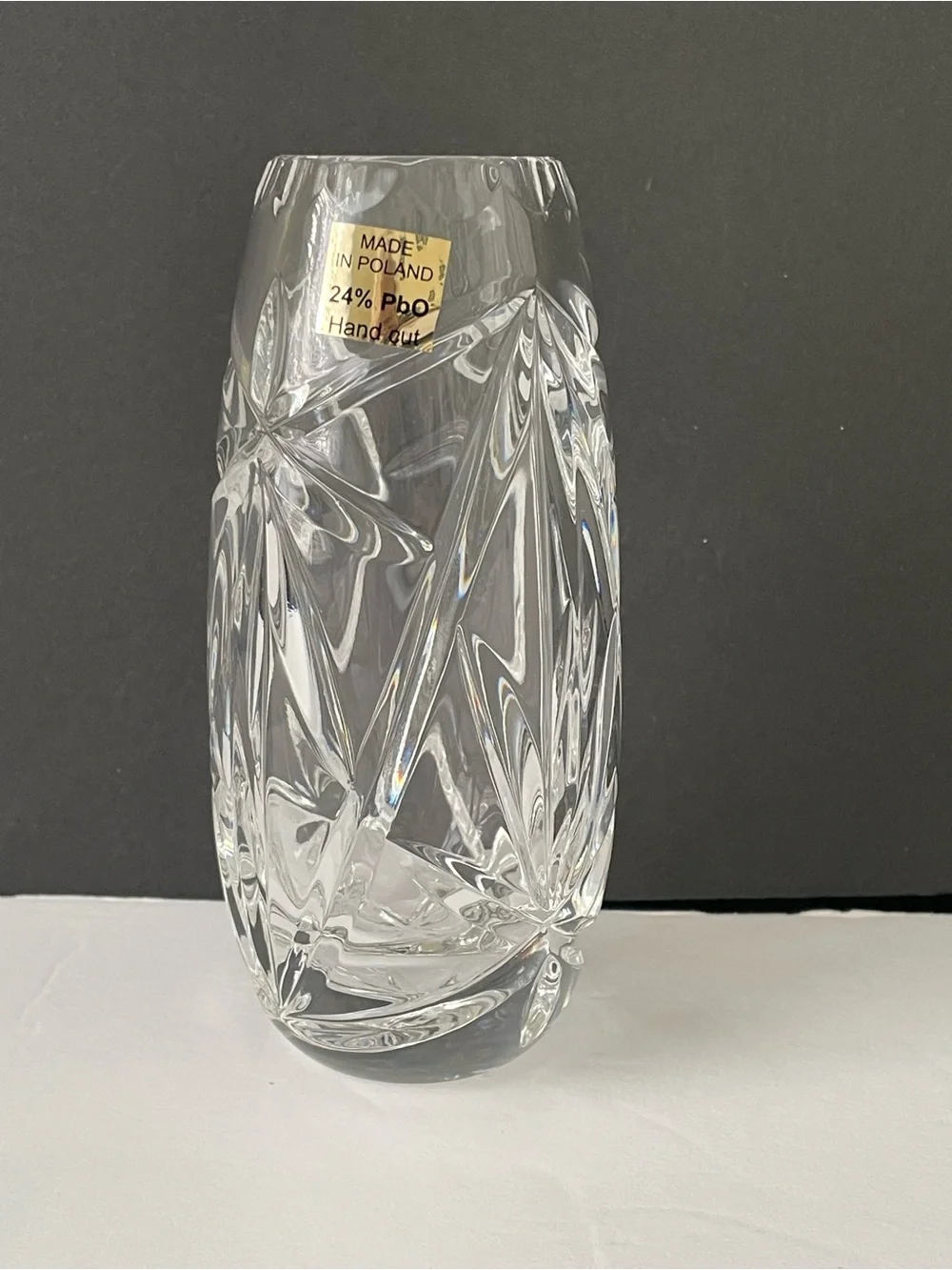 Vintage 24% Lead Crystal Bud Vase Made in Poland Hand Cut Clear Flower Vase 7